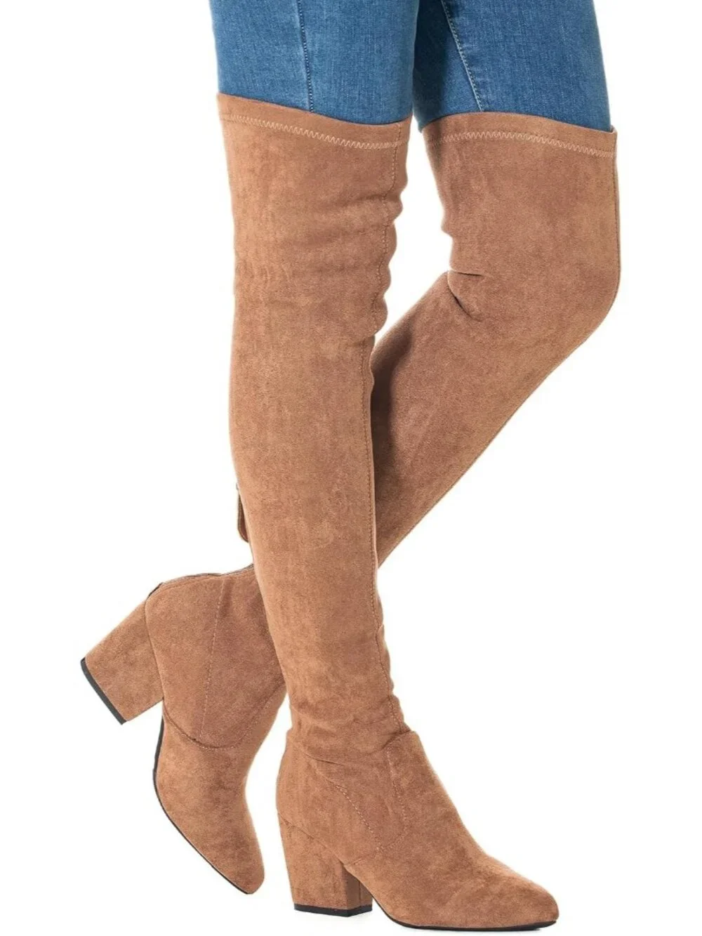 Women Brown Suede Pointed Toe Flat Comfort Over the Knee Thigh High Boots